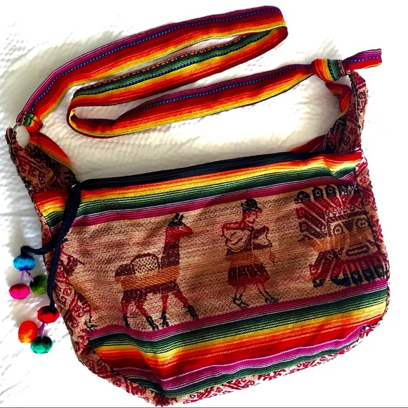 Vtg Handmade Peru Shoulder Bag Souvenir Rainbow - Picture 2 of 6